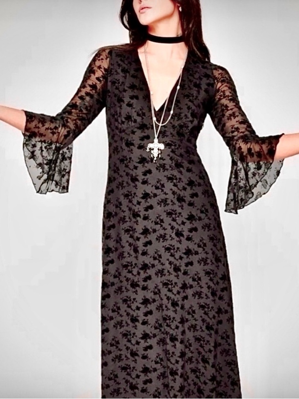 🖤Disturbia🖤 - Black Floral Mesh Layered Maxi Dress (UK 20 / 16US)
